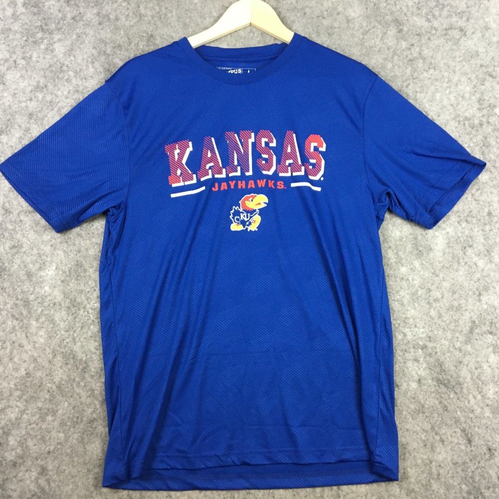 Kansas Jayhawks KU T Shirt Mens L Campus Heritage Blue Short Sleeve Crew Neck